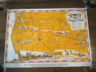 Old Oregon Trail Map Poster 1959 Oregon Centennial Irvin Shope American Pioneer