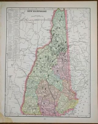 Vintage 1902 Hampshire Map 11 " X14 " Old Antique Concord Dover