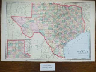 Vintage 1901 Texas Map 22 " X14 " Old Antique Austin Dallas Fort Worth