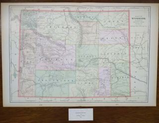 Vintage 1900 Wyoming Map 22 " X14 " Old Antique Casper Cheyenne Sheridan