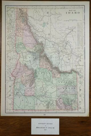 Vintage 1902 Idaho Map 11 " X14 " Old Antique Boise Challis Pocatello