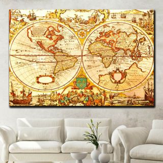 Rustic Old World Map Antique And Vintage World Maps Canvas Art Print For Wall De