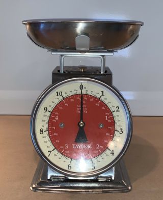 Taylor Stainlesssteel Analog Kitchen Scale,  11lb.  Capacity Rare Vintage Red Face