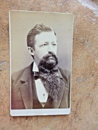 Cdv Cabinet Photo Handsome Man Very Long Dark Duck Tail Beard Worcester Ma