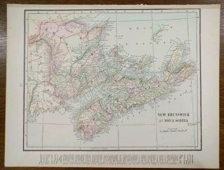 Brunswick & Nova Scotia Canada 1902 Vintage Atlas Map 14 " X11 " Old Antique