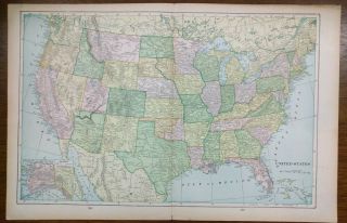 Vintage 1901 United States Of America Map 22 " X14 " Old Antique Usa