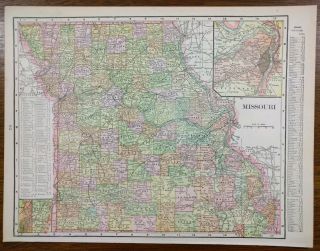 Vintage 1900 Missouri Map 14 " X11 " Old Antique Jefferson City St Louis