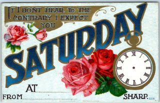 Vintage 1910s Large Letter Embossed Greetings Postcard " Saturday " -