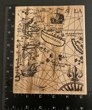 Stampin’ Up Old World Map 1998 Rubber Stamp Nautical Pirate Ship Retired 5x6
