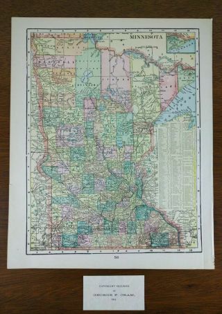 Vintage 1903 Minnesota Map 11 " X14 " Old Antique Duluth Stillwater