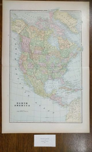 Vintage 1900 North America Map 14 " X22 " Old Antique Canada Mexico Usa