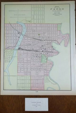 Vintage 1900 Fargo North Dakota Map 11 " X14 " Old Antique Cass County