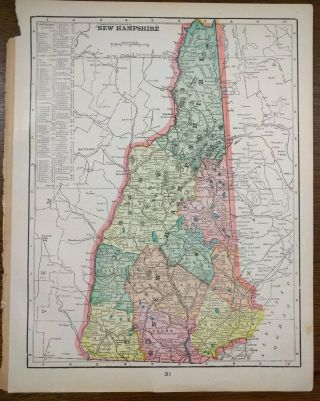 Vintage 1900 Hampshire Map 11 " X14 " Old Antique Concord Haverhill