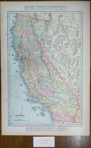 Vintage 1900 California Map 14 " X22 " Old Antique Gold Rush Santa Fe