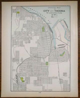 Vintage 1900 Tacoma Washington Map 11 " X14 " Old Antique Wright Park
