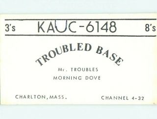 Vintage Qsl Ham Radio Card Charlton Massachusetts Ma T1701