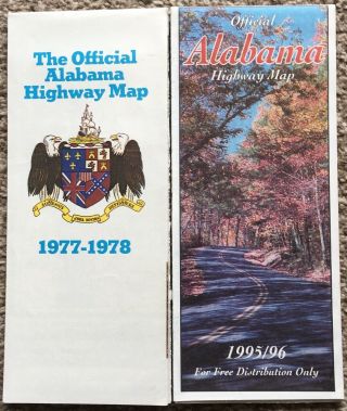 2 Old Official Highway Maps Of Alabama United States 1977 - 1978 & 1995/96