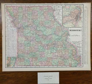 Missouri 1900 Vintage Map 14 " X11 " Old Antique Springfield St Louis Mo