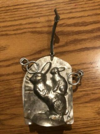 Rare Antique Vintage Metal Chocolate Mold - Easter Bunny Riding Bunny With Clips