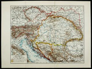 1900 Antique Map Of Austria Hungary Austro Hungarian Empire.  120 Years Old Chart