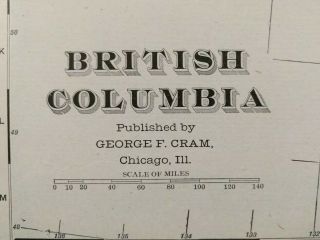 Vintage 1900 British Columbia Canada Map 22 " X14 " Old Antique Revelstoke