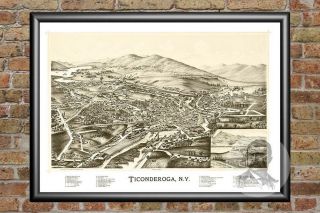 Old Map Of Ticonderoga,  Ny From 1891 - Vintage York Art,  Historic Decor