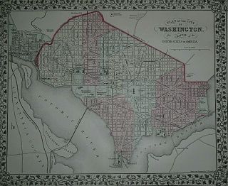 Rare Vintage 1878 Map Washington D C - Georgetown Old & Authentic S&h