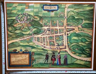 Old Antique Historic Map Edinburgh Scotland 1581 Braun & Hogenberg Reprint 1500s