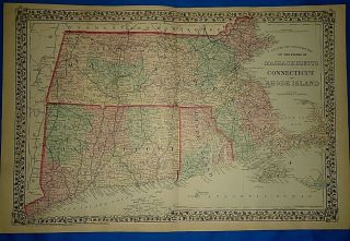 Vintage 1878 Map Massachusetts Connecticut Rhode Island Old Antique