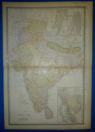 Vintage 1886 Atlas Map British India - Siam - Burma - Cambodia Old & Authentic