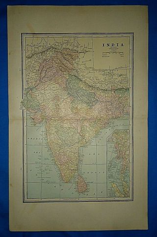 Vintage 1887 Atlas Map British Burma - India Old Antique S&h