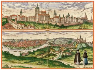Old Vintage Decorative Map Of Prague Braun And Hogenberg 1598