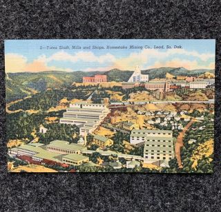Vintage 1940s Linen Postcard Yates Shaft Homestake Mining Co.  Lead,  South Dakota