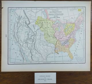 Vintage 1901 Indian Nations Map 14 " X11 " Old Antique Tribes Cultures