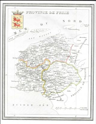 Antique Old Coloured Map Of Friesland,  Netherlands 1839