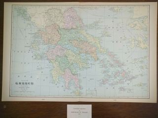 Vintage 1903 Greece Map 22 " X14 " Old Antique Athens Thessaloniki
