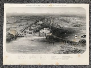 Panoramic View Of & Old Delhi 1858 Steel Engraving Antique Print India Jumna
