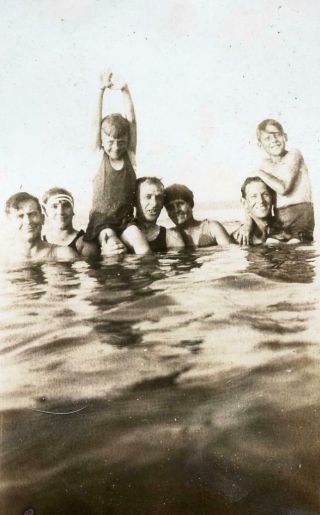Nt342 Vtg Photo Bathing Swim Suit Family,  Riding High Water C Early 1900 