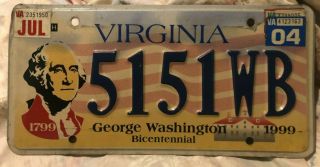 Rare Virginia " George Washington " Bicentennial License Plate W/ Stickers 2004