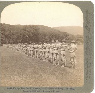 York,  West Point,  Cadets Volley Fire Drill - - Underwood Stereoview 5390