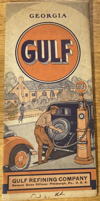 Vintage Gulf Georgia Oil Gas Service Station Road Map 1933