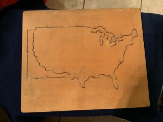 Vtg Ellison Accucut Large 12 " X 10” Wood Block Us Map Die Cut Arts Crafts