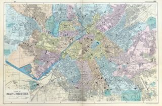Manchester,  1901 - Antique Map / City Plan,  Bacon.