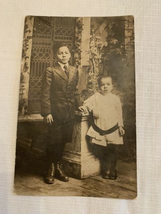 Vintage Real Photo Card Of Two Young Black Boys