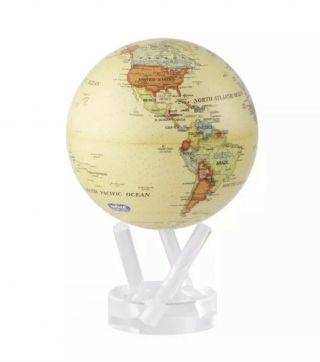 4.  5 " Ate Antique Beige Mova Globe Auto Rotating Political Map Yellow