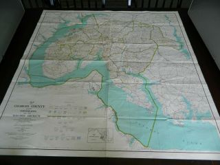 Vintage 1950 Charles County Maryland Map Topo & Districts