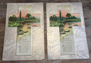 2 Vintage Raphael Tuck Embossed Easter Postcards Silver Series
