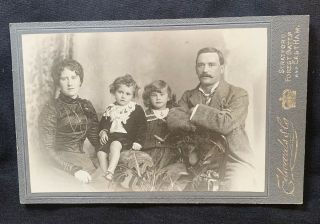 Antique Cabinet Card Portrait Photograph Of A Family Of Four By Edwards & Co