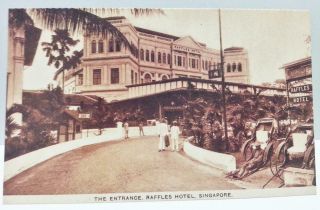 Singapore Raffles Hotel Entrance View Vintage Singapore Postcard Reprint (ac109)