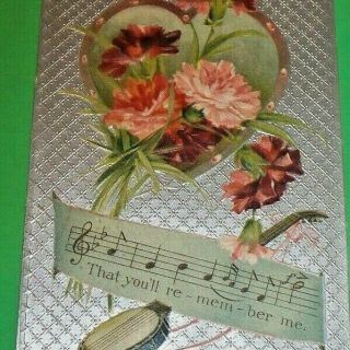 Vintage Postcard Birthday Iapc Clapsaddle Musical Score Carnations Silver 1907